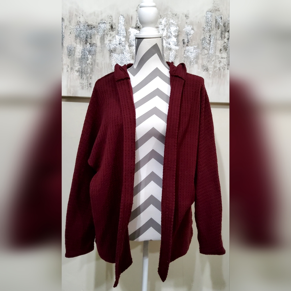 American Eagle Outfitters Hooded Burgandy Cardigan Sweater Soft Knit